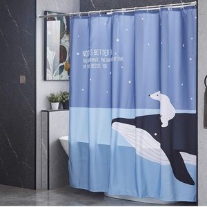 NEW! Cute whale penguin Fabric Shower Curtain with Hooks Heavy Duty